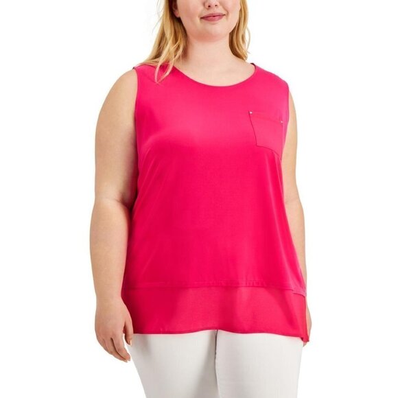 Calvin Klein Tops - CALVIN Klein Front Pocket Tank Top Pink Side Slit Scoop Neck Stretchy Size ??